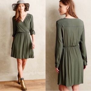 Anthropologie Maeve Faux Wrap Dress with Cuffed Sleeves